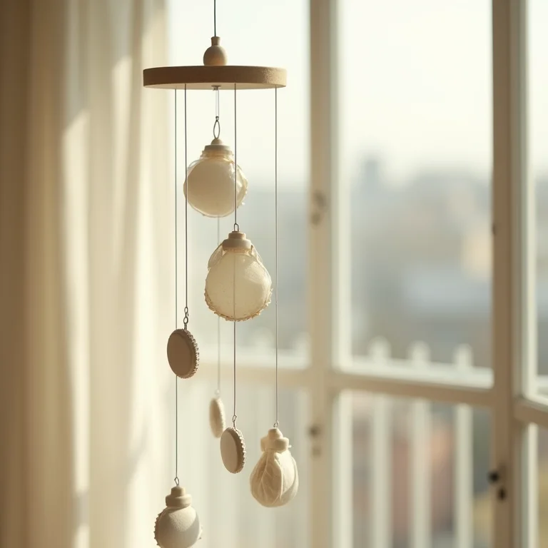 Móbile minimalista de tampinhas para varanda