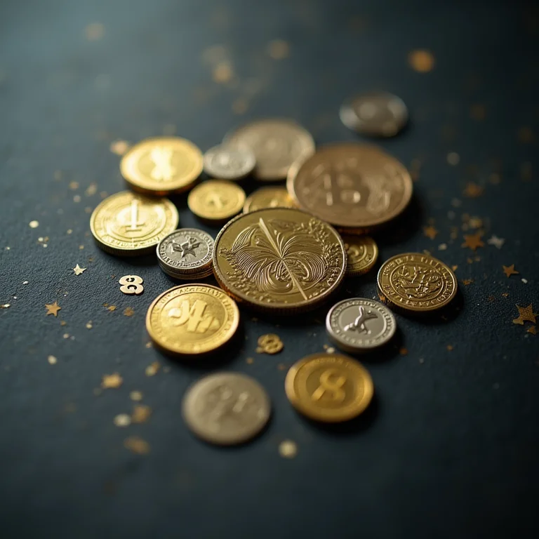 Moedas e símbolos de porcentagem em close-up.