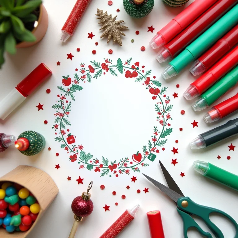 Molde de adesivos natalinos impresso sobre mesa de artesanato