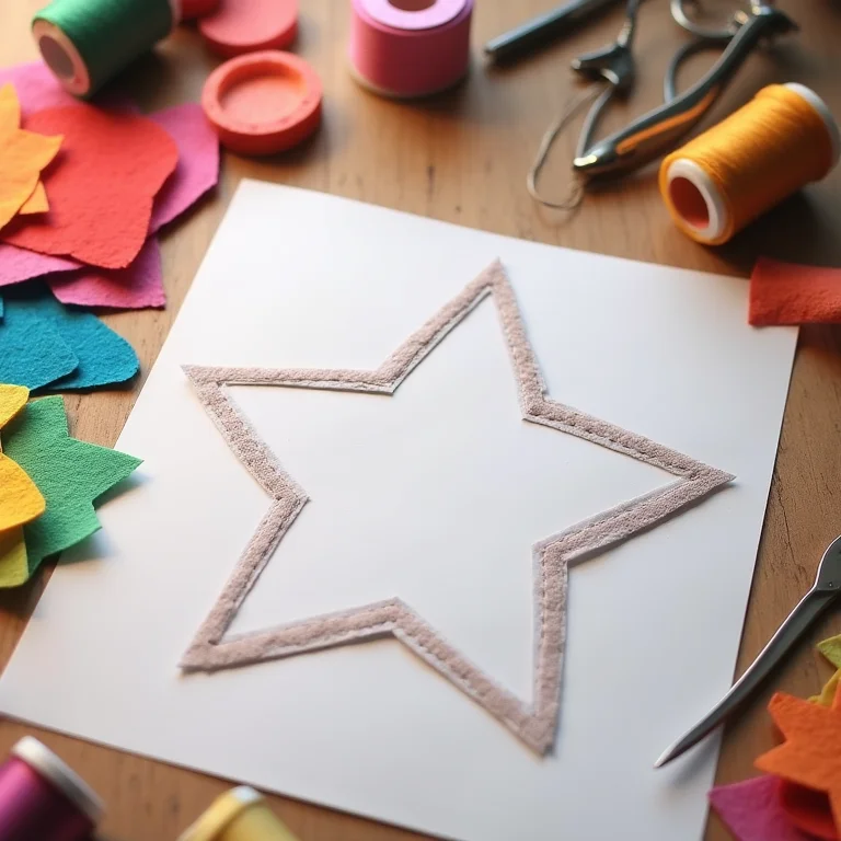 Molde de estrela de Natal impresso sobre mesa de artesanato