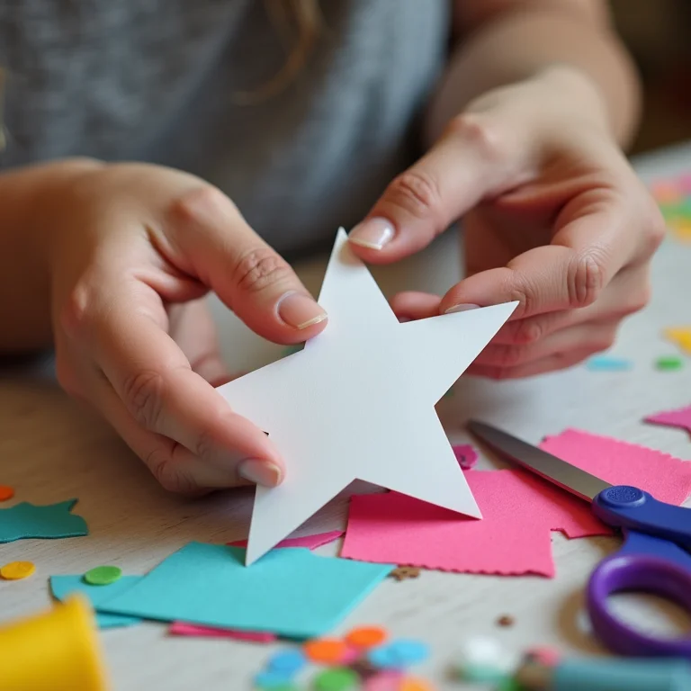 Molde de estrela impresso sendo usado em mesa de artesanato