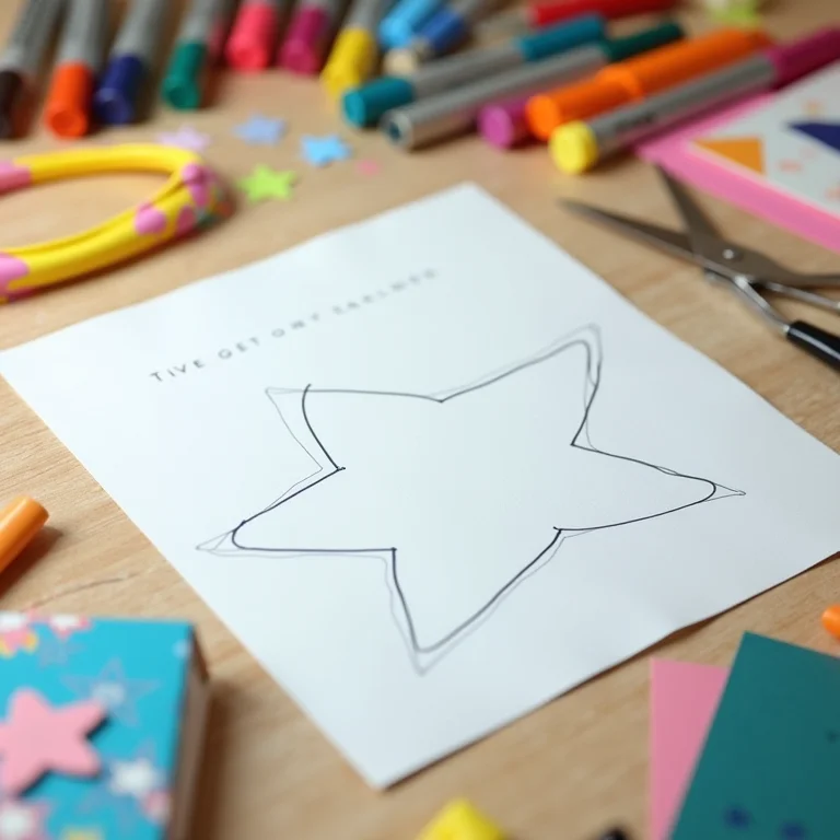 Molde de estrela para scrapbook em mesa de artesanato