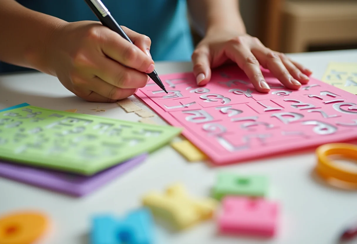 Molde de letras para EVA: O truque para um acabamento perfeito Molde de letras para EVA sendo utilizado para contornar as letras.