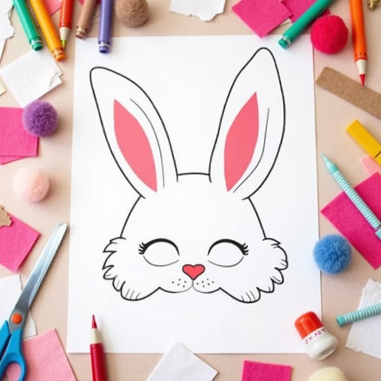 Molde de máscara de coelho com orelhas grandes impresso em mesa de artesanato