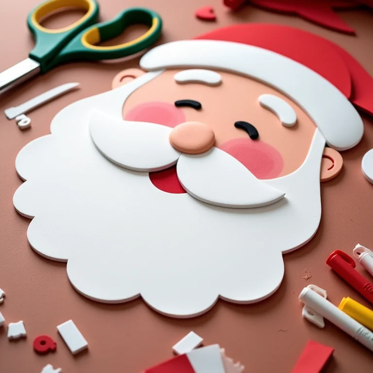 Molde de Papai Noel em EVA impresso sobre mesa de artesanato