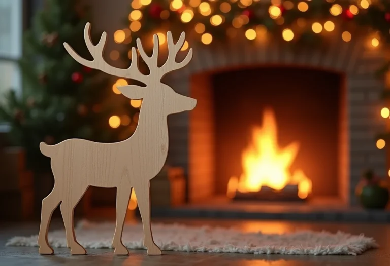 Molde de rena de Natal grande decorando lareira aconchegante