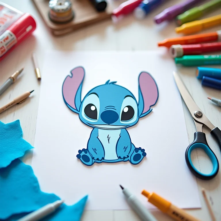 Molde de topper do Stitch impresso em mesa de artesanato