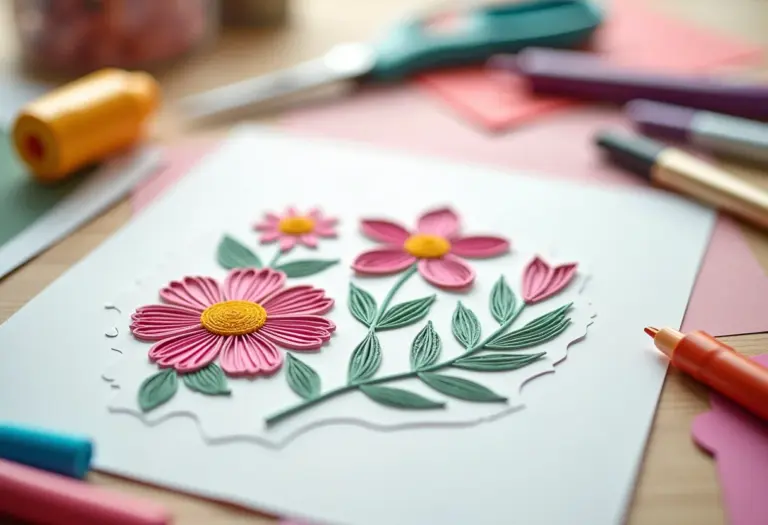 Moldes de flor de papel impressos em mesa de artesanato criativa