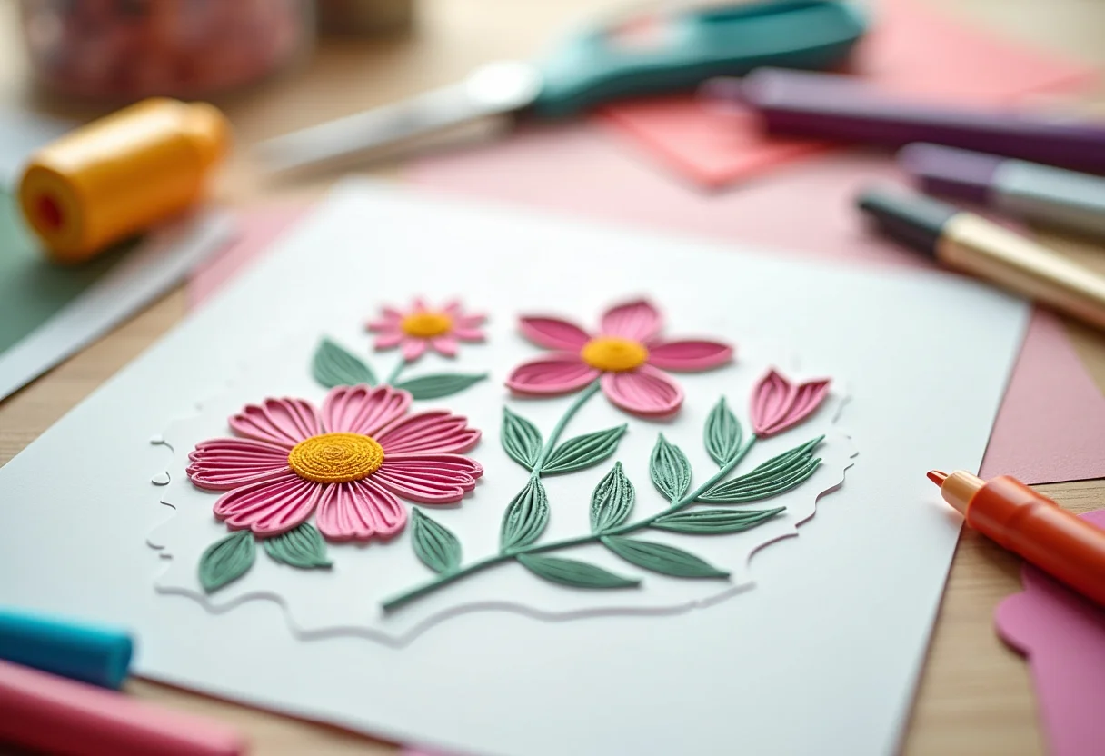 Molde de flor de papel: guia fácil para imprimir e criar já! Moldes de flor de papel impressos em mesa de artesanato criativa