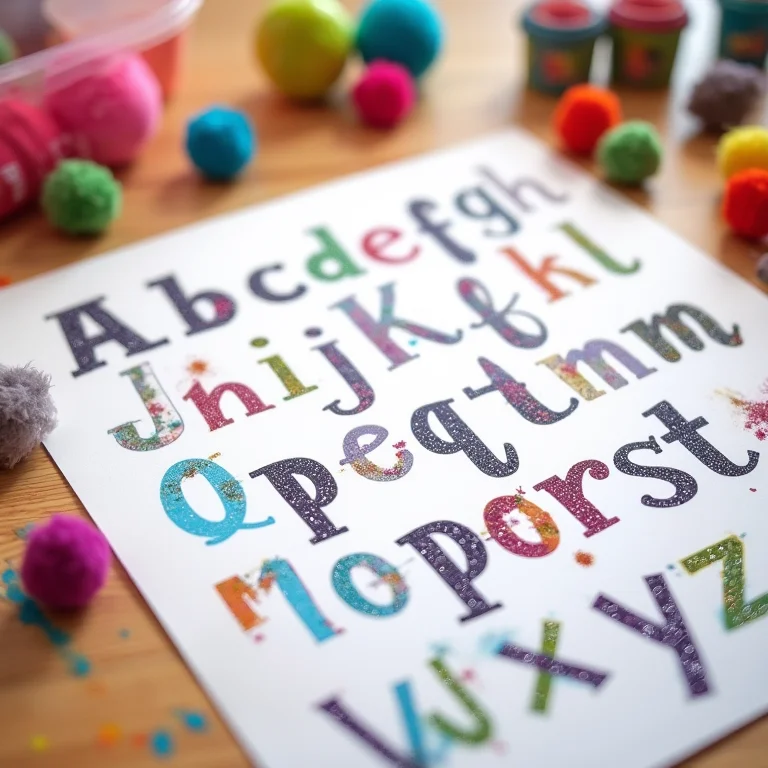 Moldes de letras decorativas para artesanato com materiais coloridos