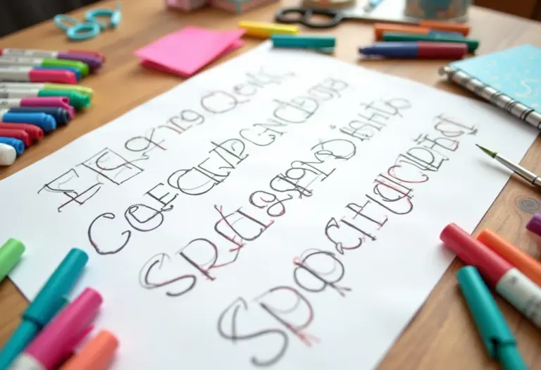 Moldes de letras grandes impressos sobre mesa de artesanato