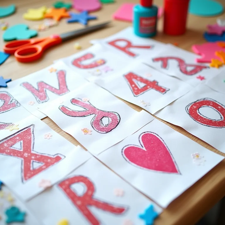 Moldes de letras impressos em mesa de artesanato criativa