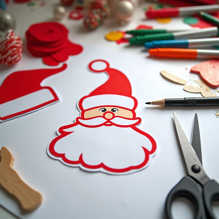 Moldes de Papai Noel em EVA impressos sobre mesa de artesanato