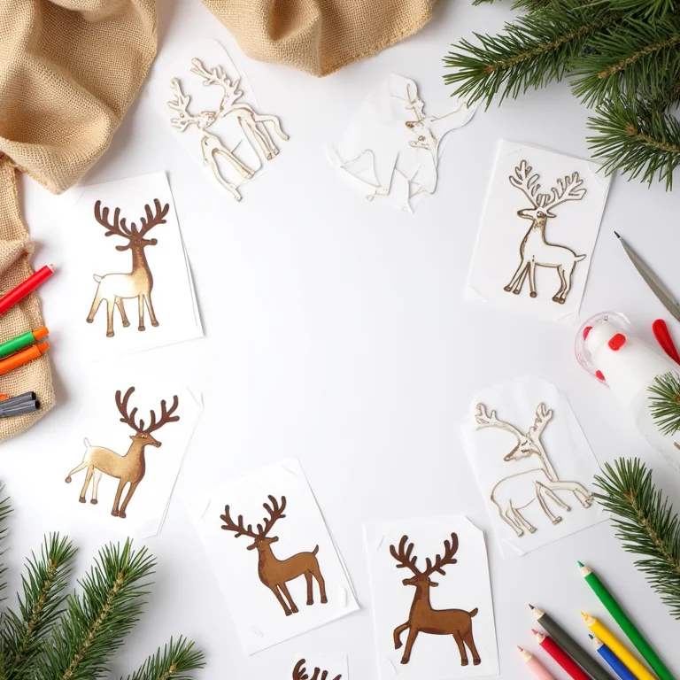 Moldes de rena de Natal impressos sobre mesa de artesanato