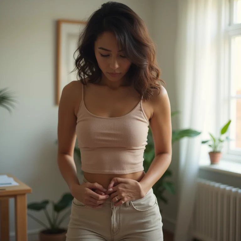 Mulher alongando os isquiotibiais em pé