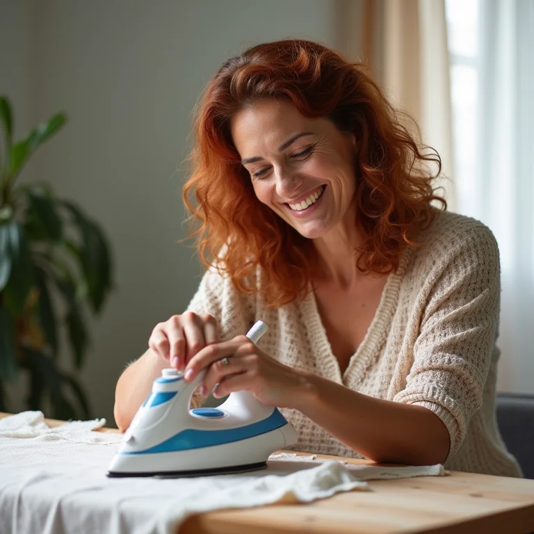 Mulher aplicando entretela termocolante com ferro de passar