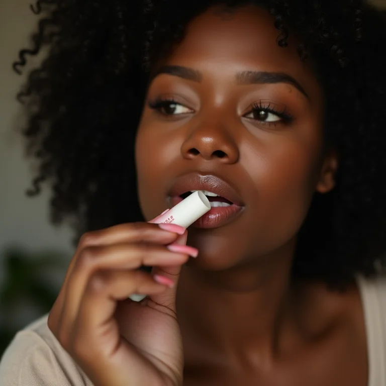 Mulher aplicando lip balm vegano e cruelty-free