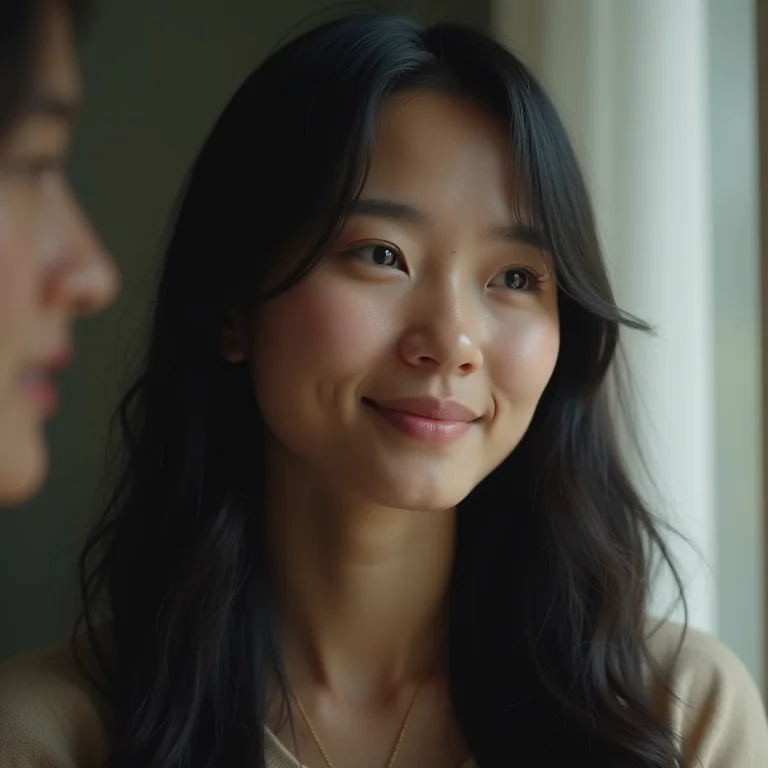 Mulher asiática-brasileira ouvindo com atenção