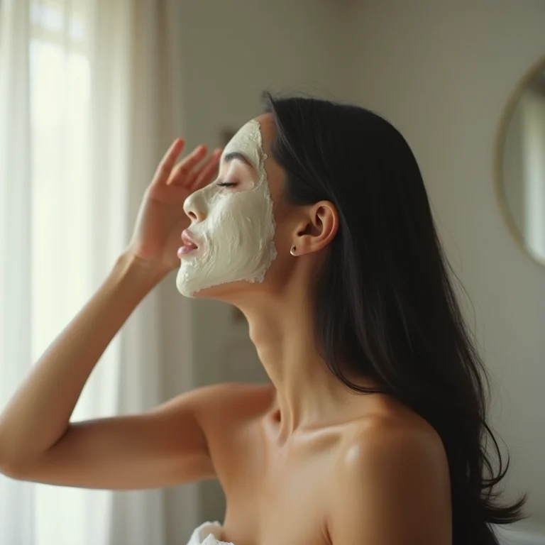 Mulher asiático-brasileira aplicando máscara de ovo no cabelo