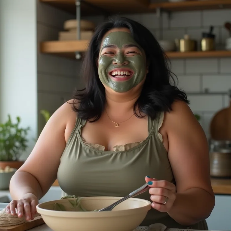 Mulher asiático-brasileira preparando máscara facial para pele oleosa