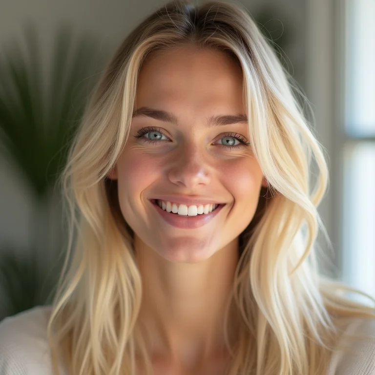 Mulher branca com blush rosado e pêssego.