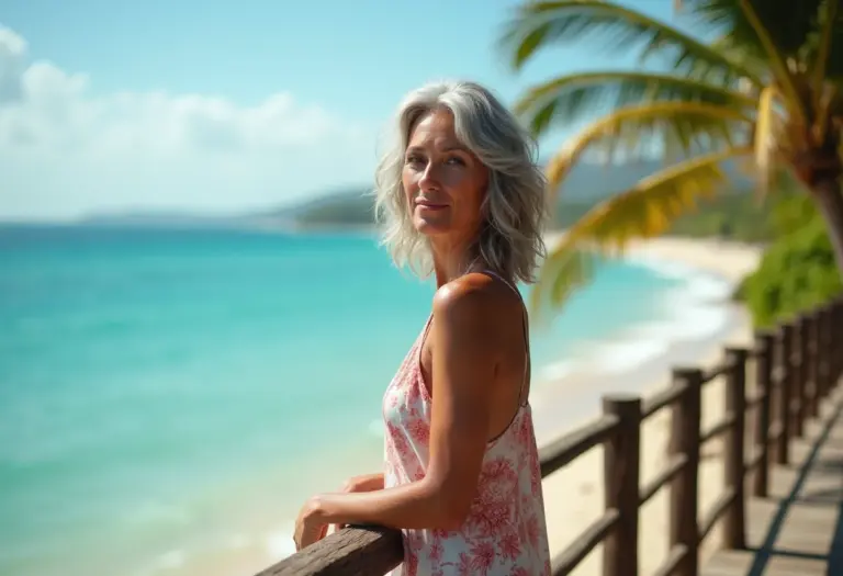 Mulher brasileira admirando a vista paradisíaca de Murici, Alagoas.
