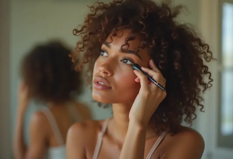 Mulher brasileira aplicando sombra líquida