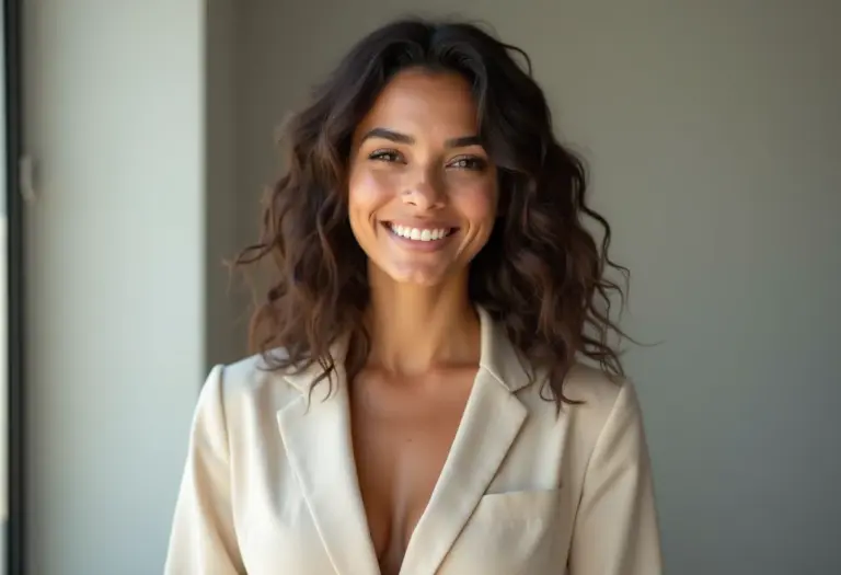 Mulher brasileira confiante representando a identidade visual de uma marca