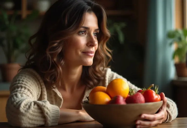 Mulher brasileira pensando sobre alimentação sem glúten.