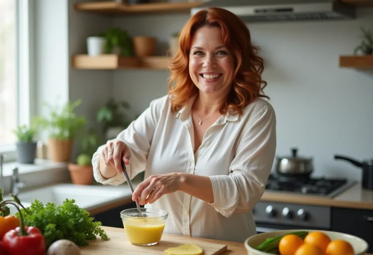 Mulher brasileira preparando maionese caseira.