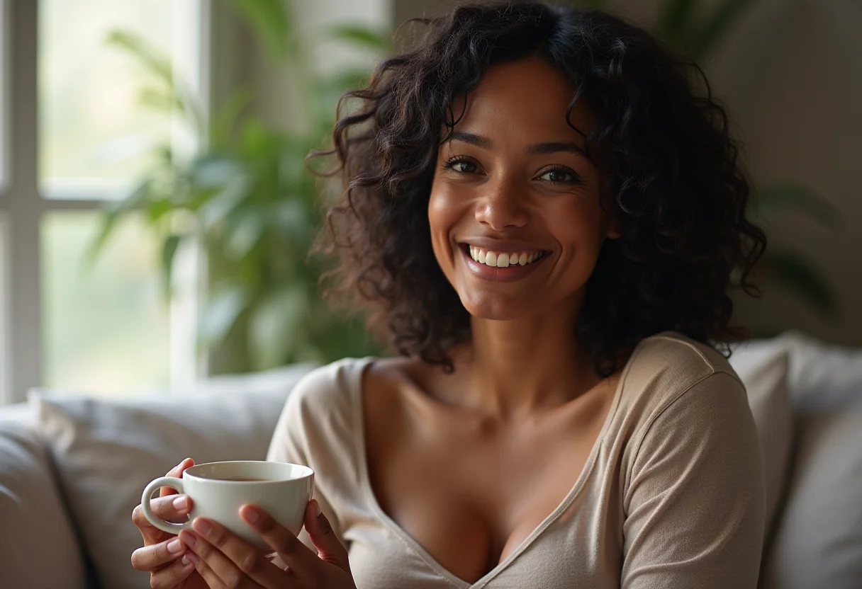 Comunicação no relacionamento: O segredo para um amor duradouro Mulher brasileira sorrindo em casa