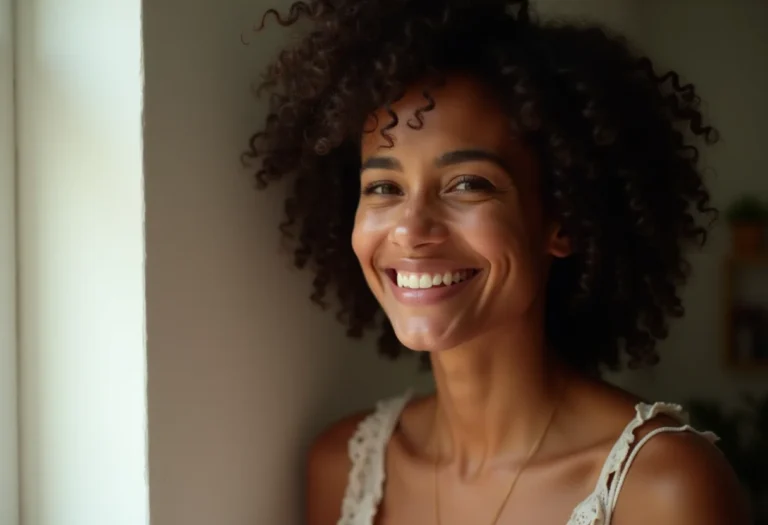 Mulher brasileira sorrindo, pele radiante e saudável