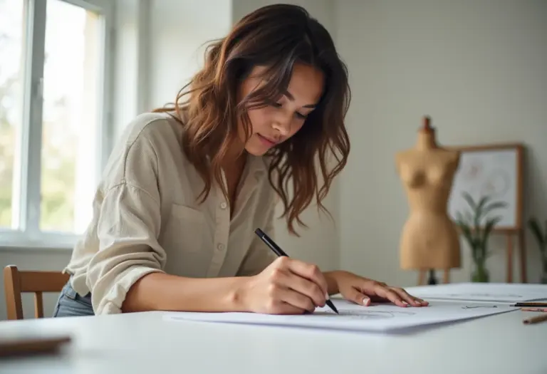 Mulher confiante desenhando croqui de moda