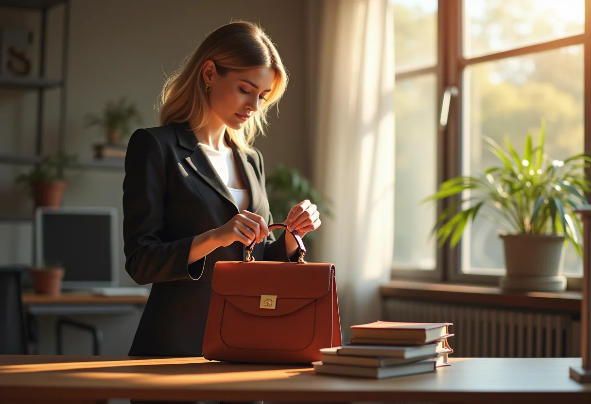 Como Escolher a Bolsa Ideal para Look de Trabalho Elegante? Mulher elegante escolhendo bolsa para look de trabalho