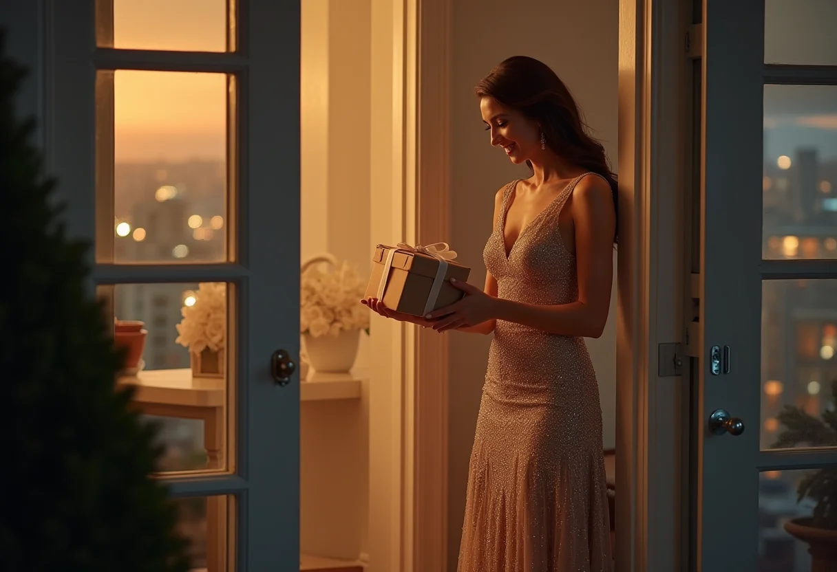Onde Encontrar Vestidos de Festa Elegantes com Entrega Rápida? Mulher elegante recebendo vestido de festa com entrega rápida