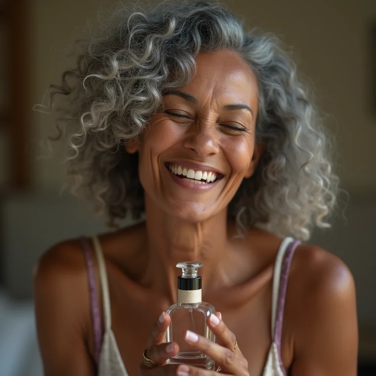 Mulher experimentando fragrância de perfume para cabelo