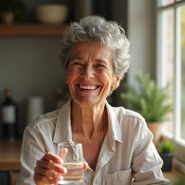 Mulher idosa bebendo água