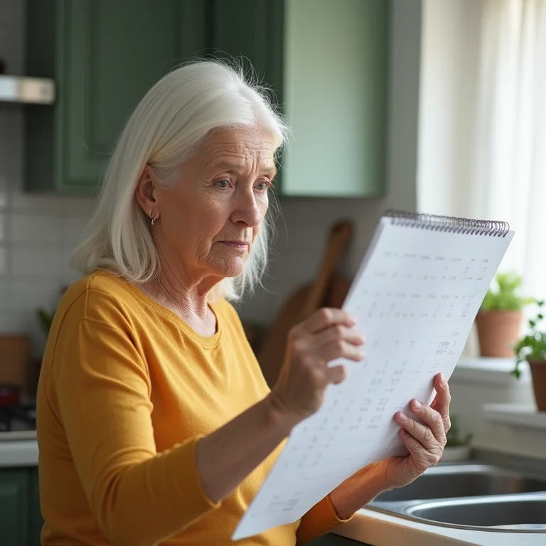 Mulher idosa preocupada com o tempo de recuperação pós-parto