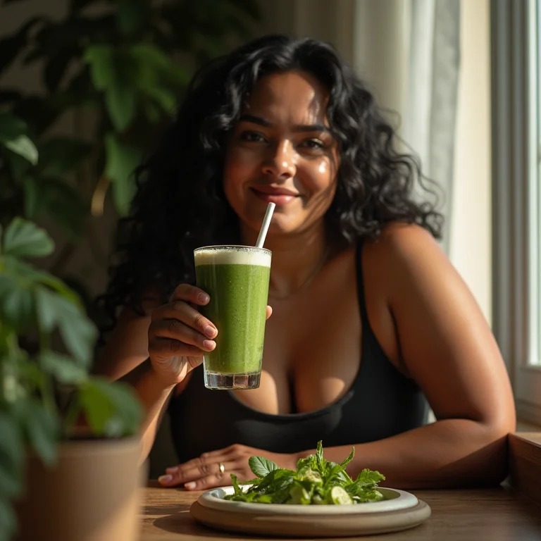 Mulher indígena bebendo smoothie após o treino