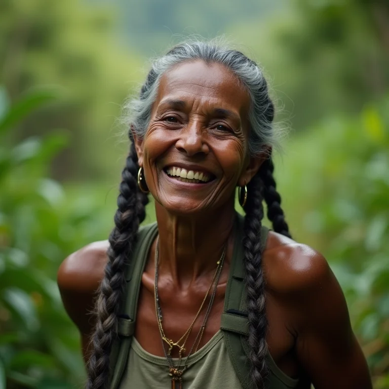 Mulher indígena explorando a natureza preservada da Reserva Biológica de Pedra Talhada.