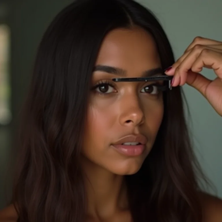 Mulher indígena penteando os cílios após aplicar rímel