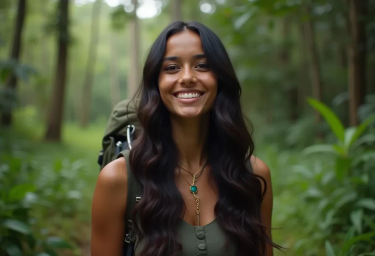 Mulher indígena sorrindo em parque nacional brasileiro