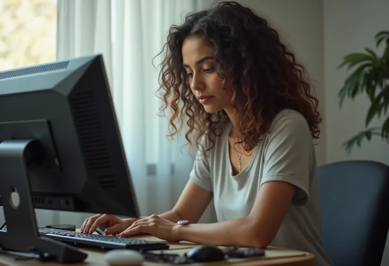 Mulher jovem analisando peças de computador para montagem.