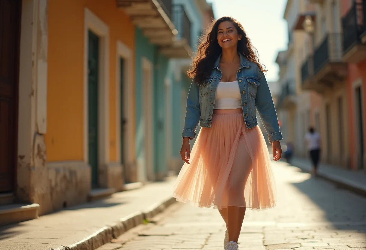 Saia de tule perfeita: guia fácil para arrasar no visual Mulher jovem e estilosa usando saia de tule na rua