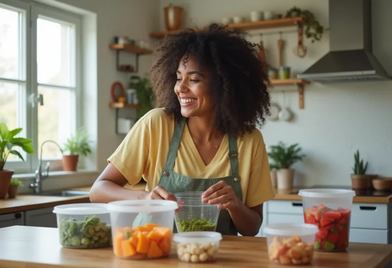 Mulher jovem e saudável preparando lanches para viagem