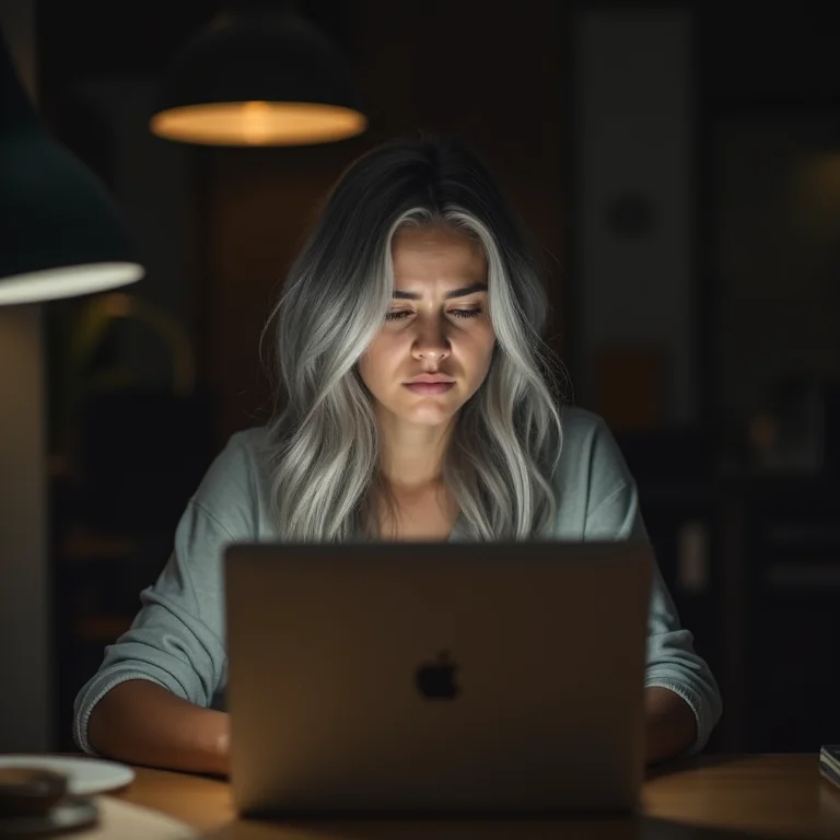 Mulher jovem estressada com cabelos grisalhos
