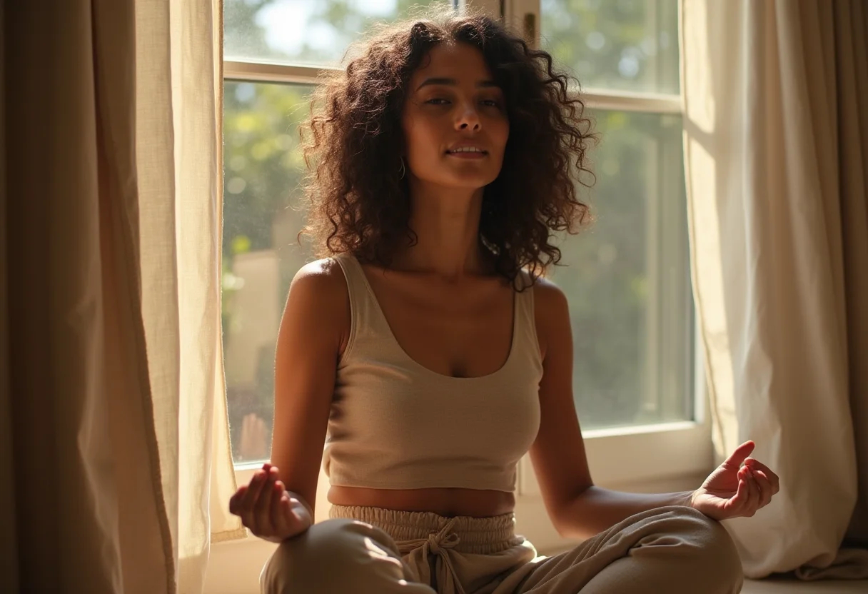 Técnicas de relaxamento: o guia prático para iniciantes Mulher jovem meditando para relaxar