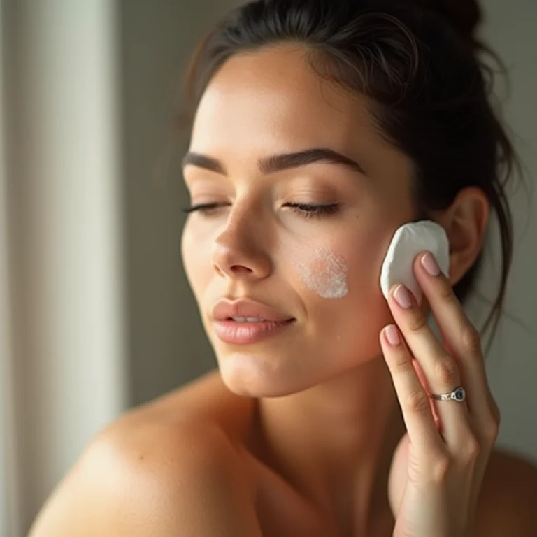 Mulher latina aplicando tônico facial com algodão