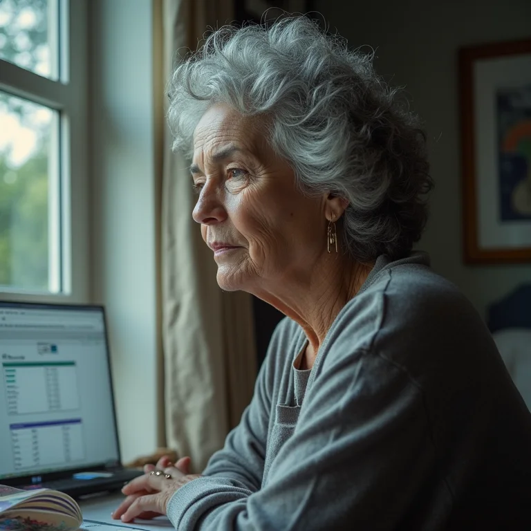 Mulher madura analisando dados em uma planilha do Excel