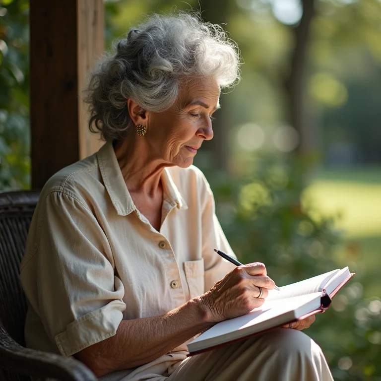 Mulher madura desenhando ao ar livre em parque ensolarado.